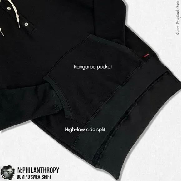 N:PHILANTHROPY DOMINO HOODIE HIGH-LOW SWEATSHIRT IN BLACK CAT WOMEN SIZE SMALL